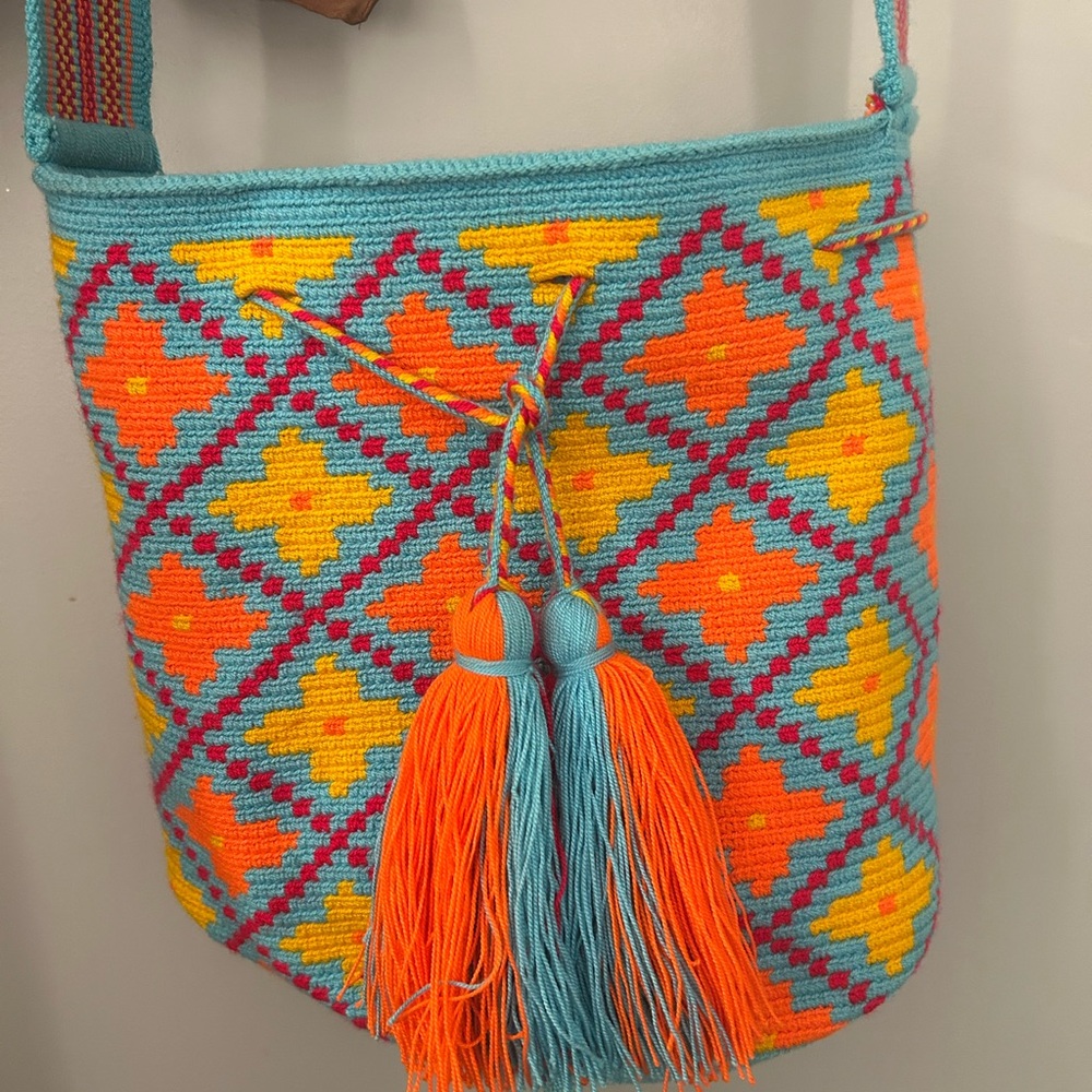 Vibrant Woven Bucket Bag with Tassels